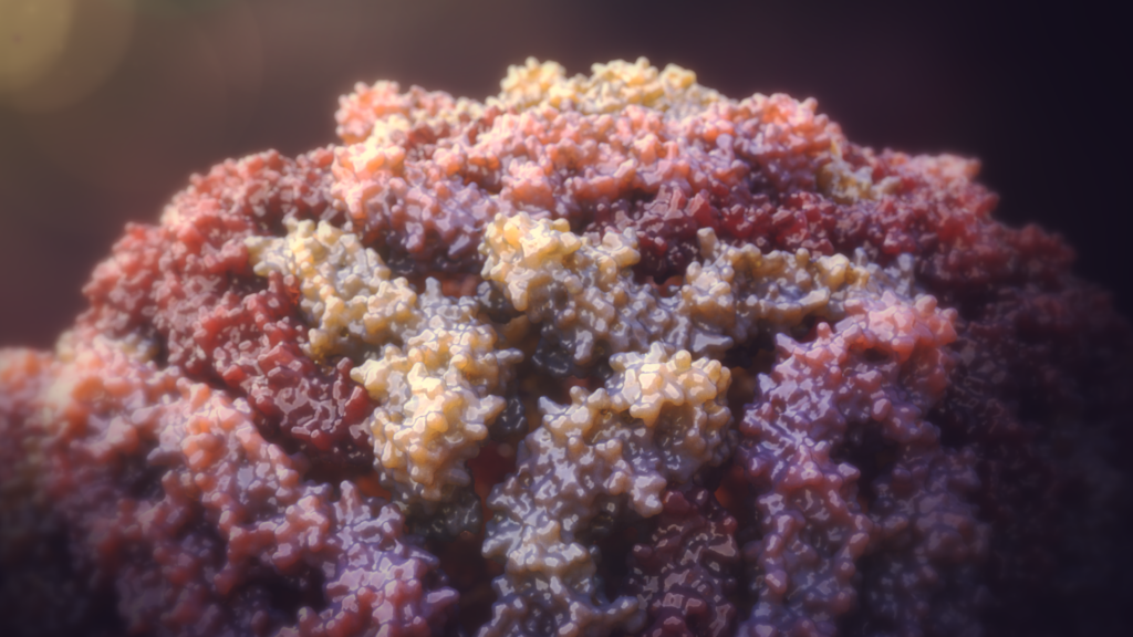 Three-dimensional illustration of dengue virus